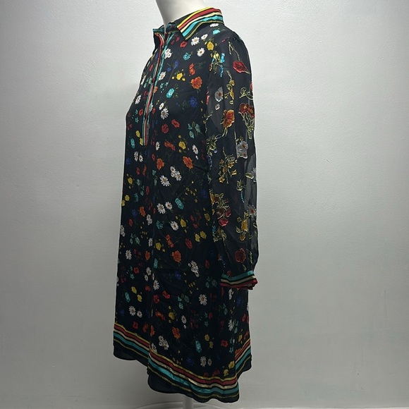 Alice & Olivia Lalita Dress Collared Blouson Botanical Ditsy Floral Black Small - Picture 8 of 10